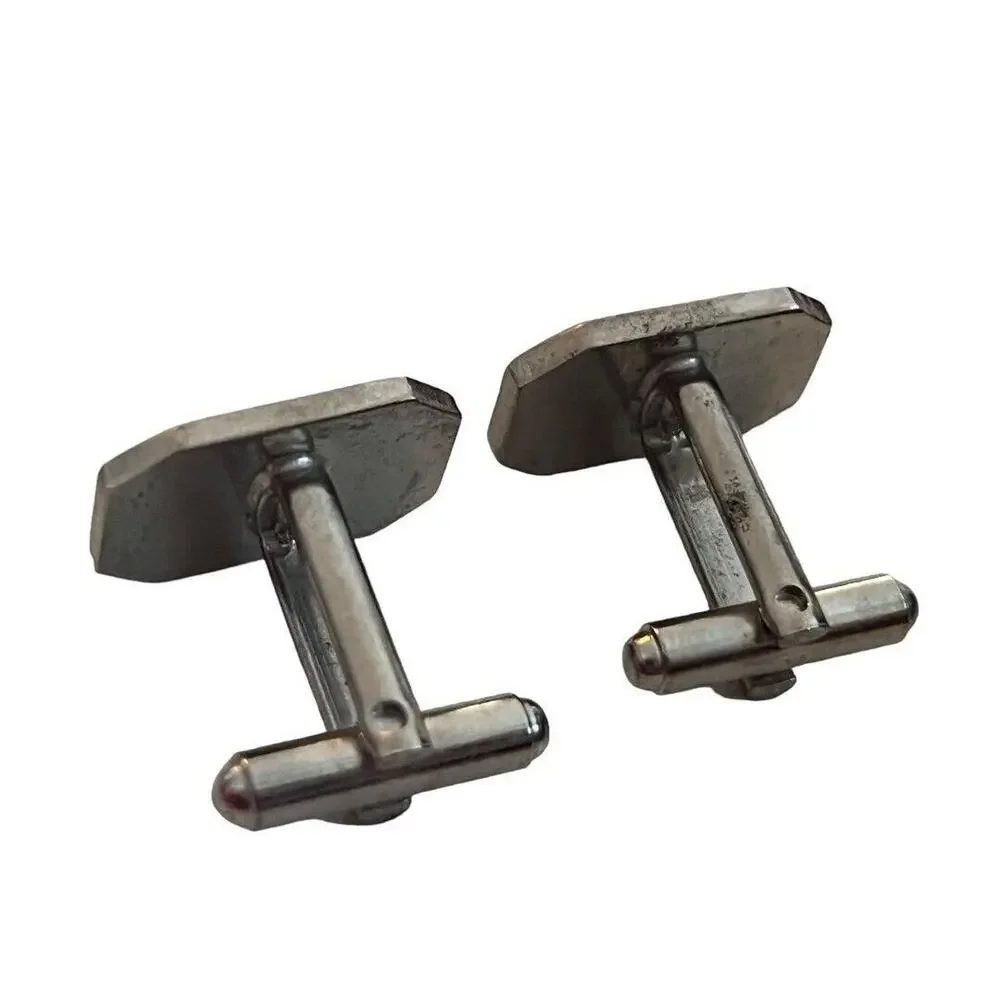 Vintage Silver Tone Seahorse Etched Rectangle Cufflinks